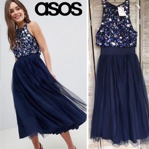 NWT ASOS Navy and Sequin Tulle Dress